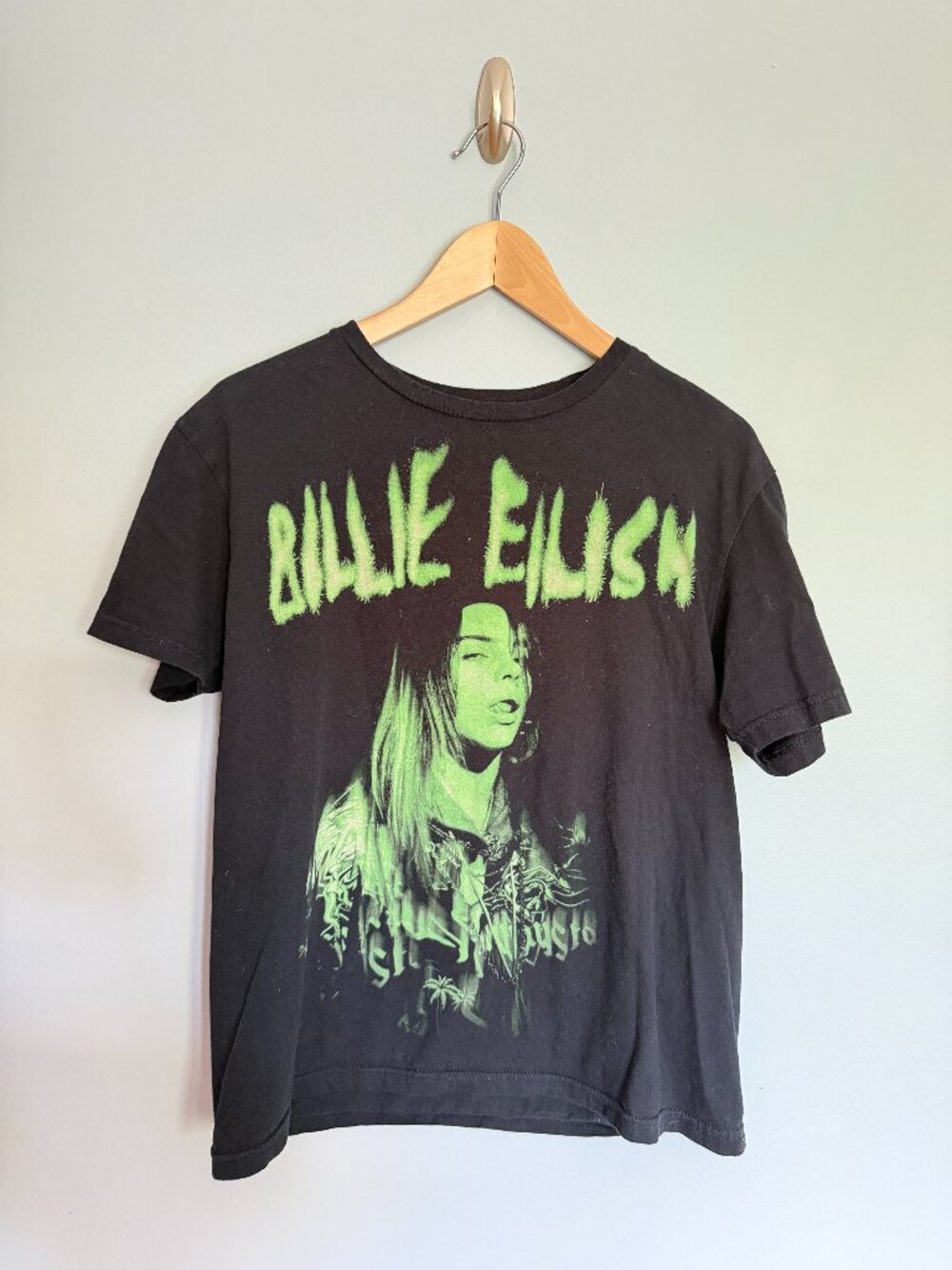 Billie Eilish Green Jumbo Portrait Boyfriend Fit Women's T-Shirt Black and Green